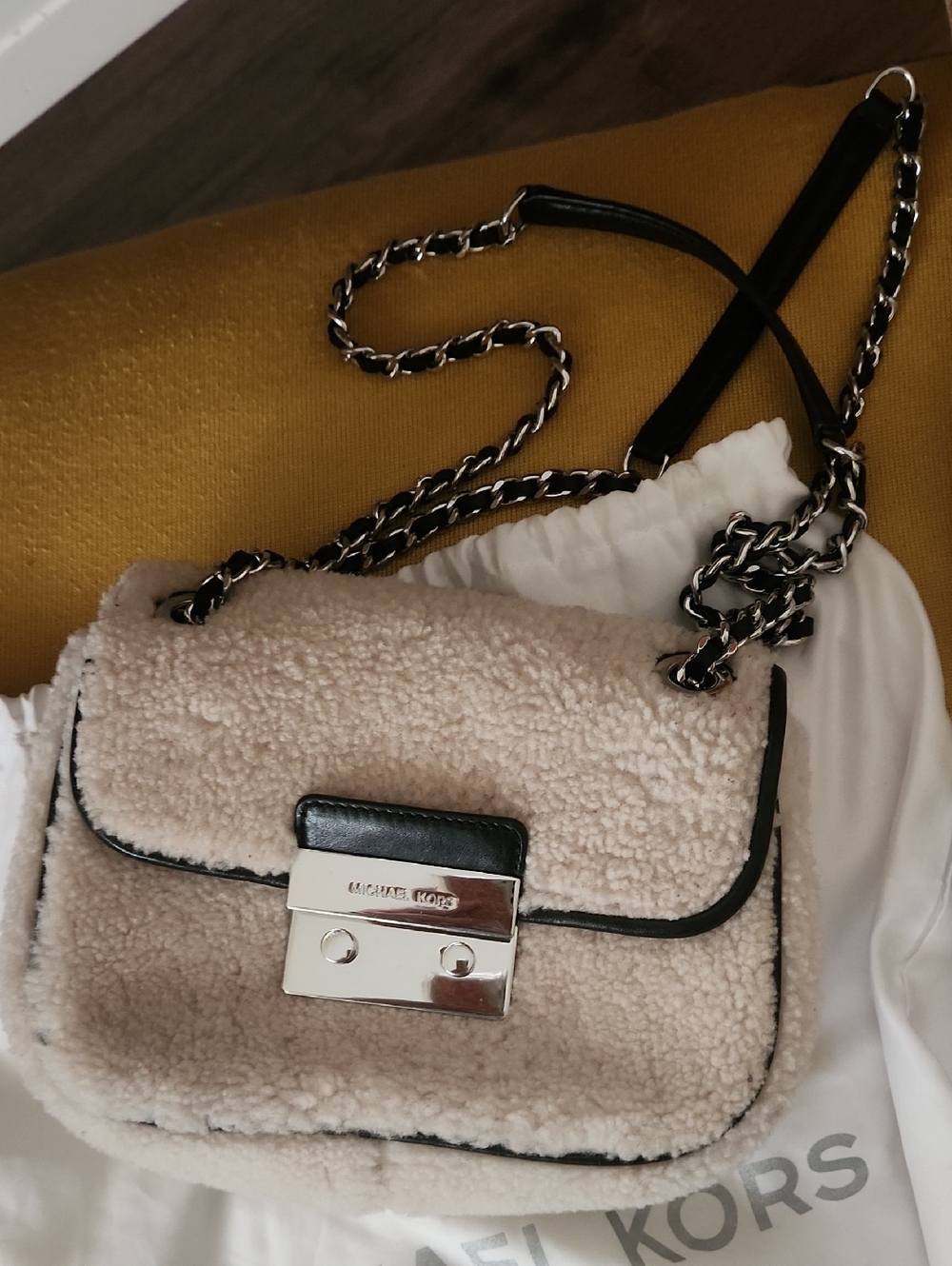 Michael Kors Cream Shearling Crossbody Bag